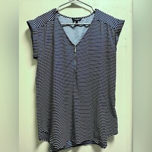 Express Navy Blue & White Striped Zipper Top Size M